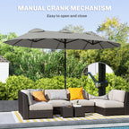 Double Sided Patio Umbrella, 9.7' Large Outdoor Market Umbrella with Push Button Tilt and Crank, 3 Air Vents and 12 Ribs, for Garden, Deck, Pool, Gray