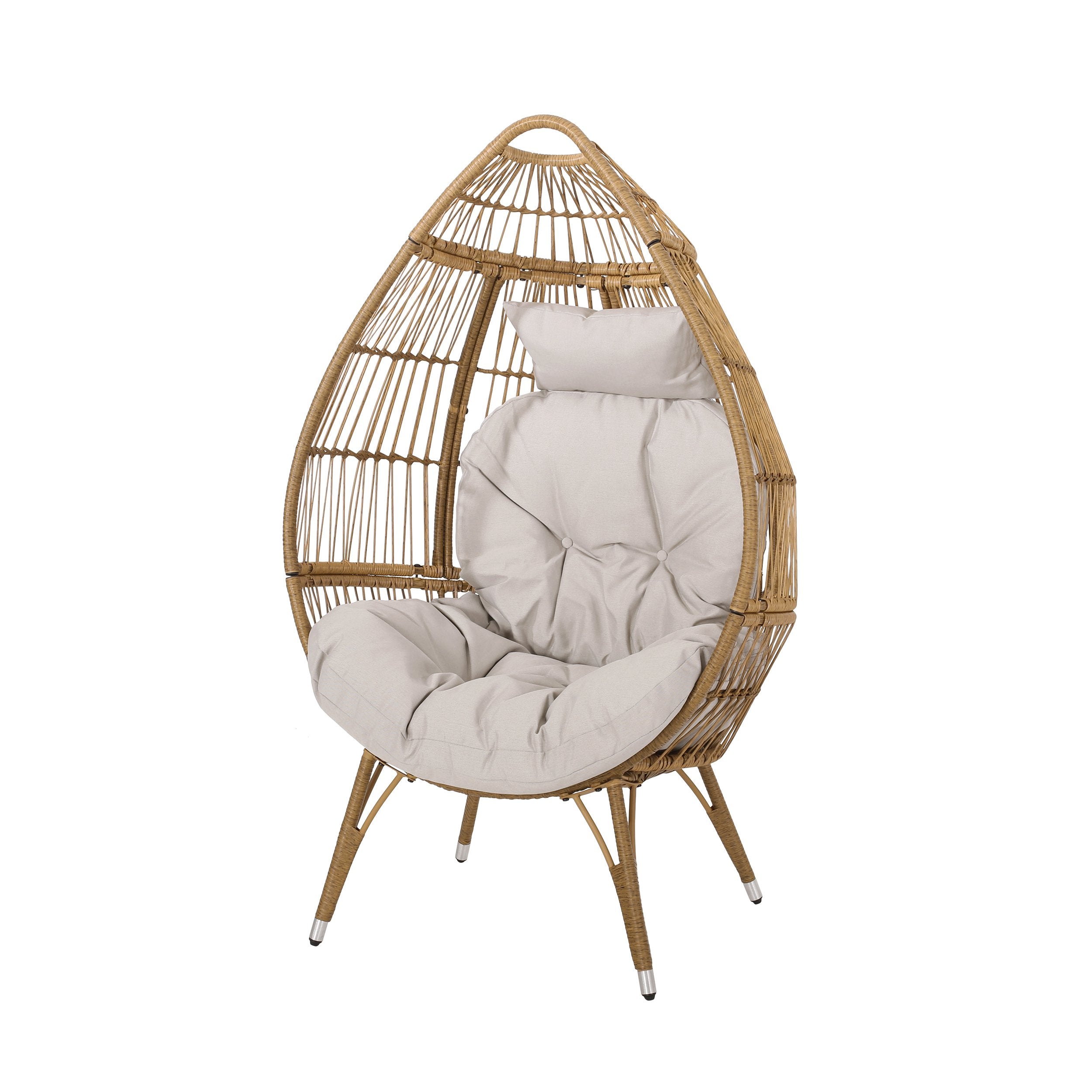 Outdoor Teardrop Wicker Patio Chair with Water-Resistant Cushions, Hand-Crafted Faux Rattan, 37" L x 28" W x 62" H, Natural