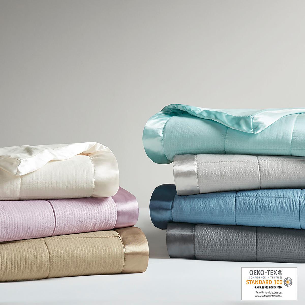Hypoallergenic Oversized Down Alternative Blanket with Satin Trim, OEKO-TEX Certified, Machine Washable, 108" L x 96" W x 0.25" H, Taupe