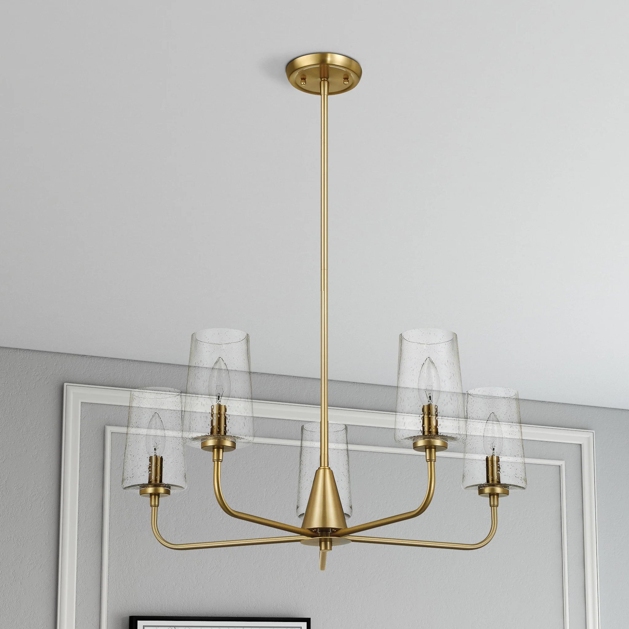 Dazzle Five-Light Chandelier with Clear Seeded Glass, Satin Brass Finish, Elegant and Sophisticated Design, 26.5" L x 26.5" W x 11" H, Clear+Gold