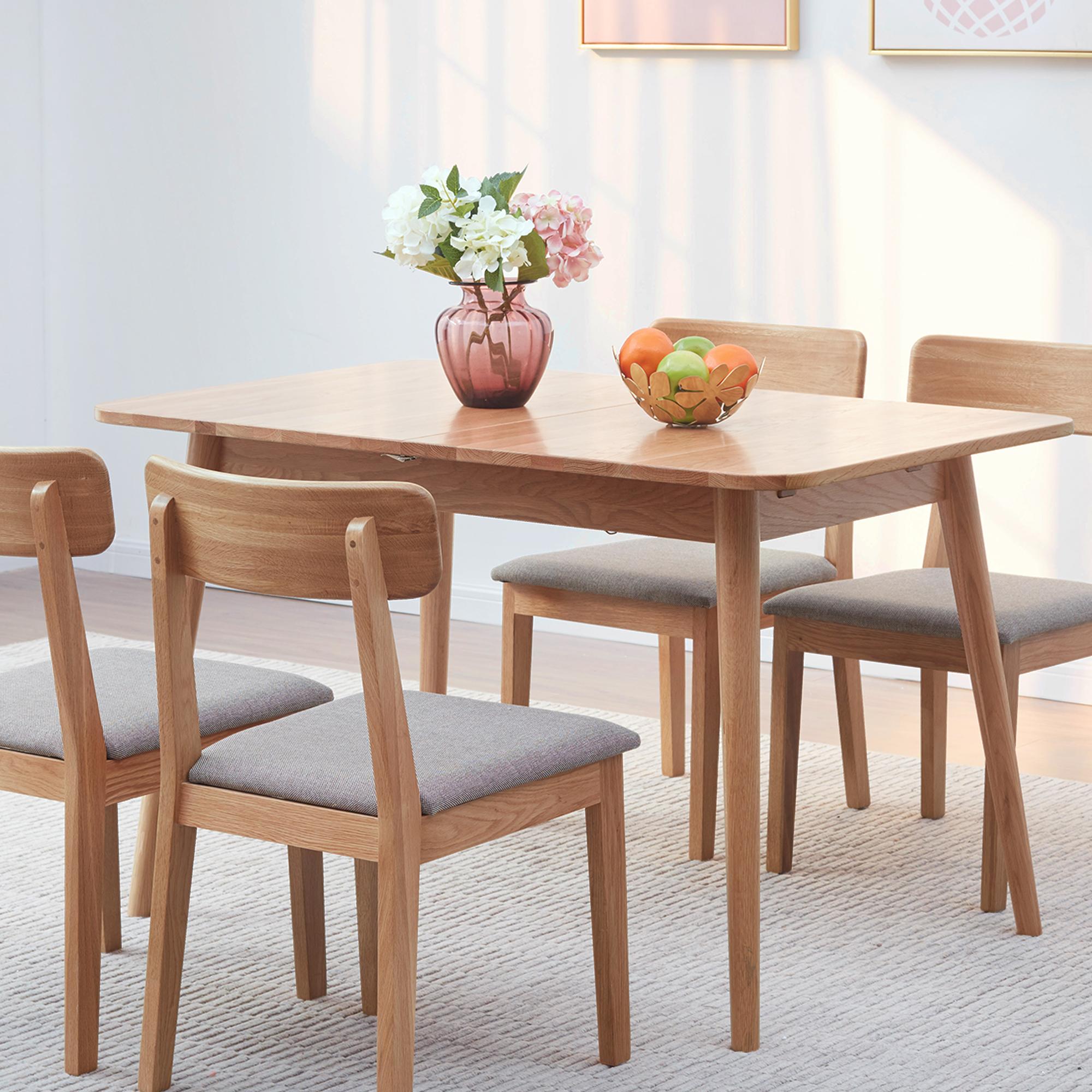 Extendable Dining Table with Telescopic Farmhouse Design, Sturdy Center Table with Rounded Corners, 63″ L x 31.5″ W x 29.5″ H, Light Oak