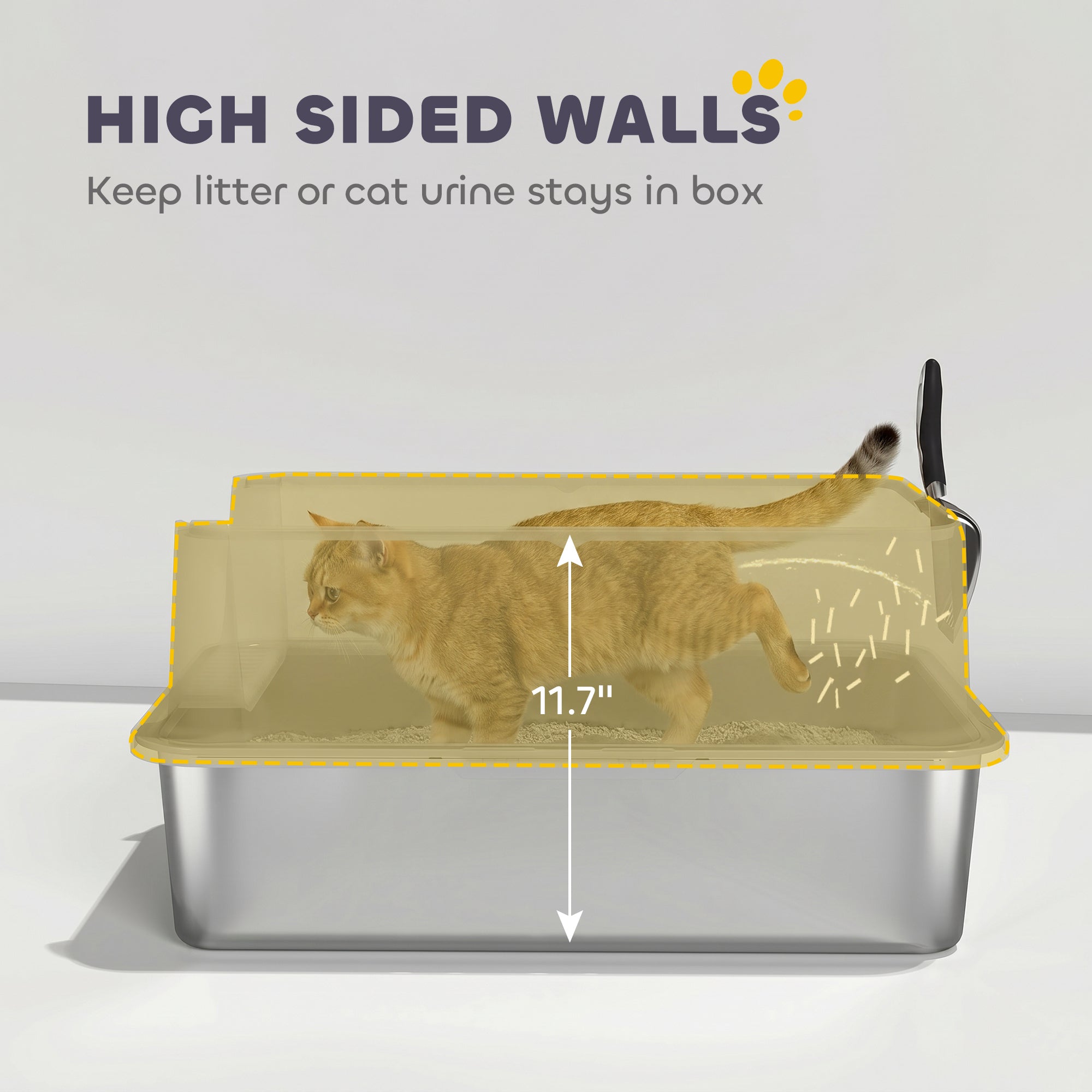 Extra Large Stainless Steel Cat Litter Box with Scoop & Pad, Anti-Urine Leakage, Easy Cleaning, Non-Sticky