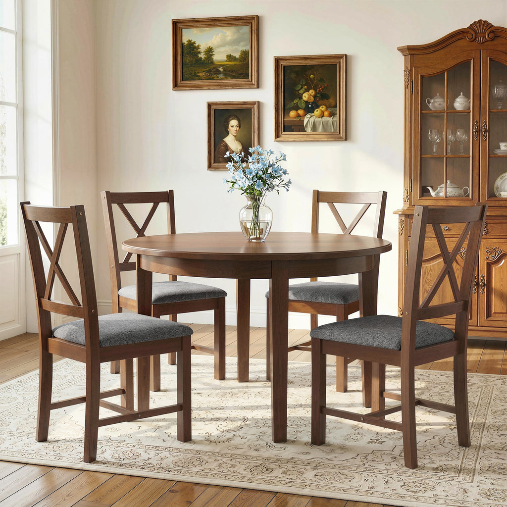 Set of 4 Dining Chairs, Upholstered X-Back Dining Room Chairs with Rubberwood Legs and Padded Seat for Kitchen, Walnut
