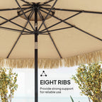 8.5 FT Hula Thatched Tiki Patio Umbrella, 2-Tier Tropical Hawaiian Style Outdoor Umbrella with 8 Ribs, UPF30+, Khaki