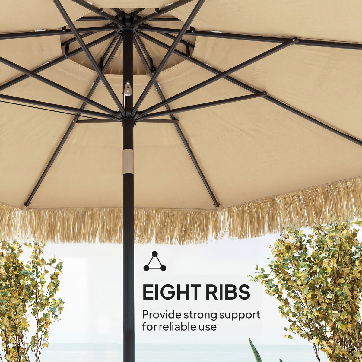 8.5 FT Hula Thatched Tiki Patio Umbrella, 2-Tier Tropical Hawaiian Style Outdoor Umbrella with 8 Ribs, UPF30+, Khaki