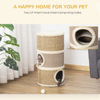 28 Inch Cat Condo, 3 Story Cat Hideaway with Sisal Scratching Pad