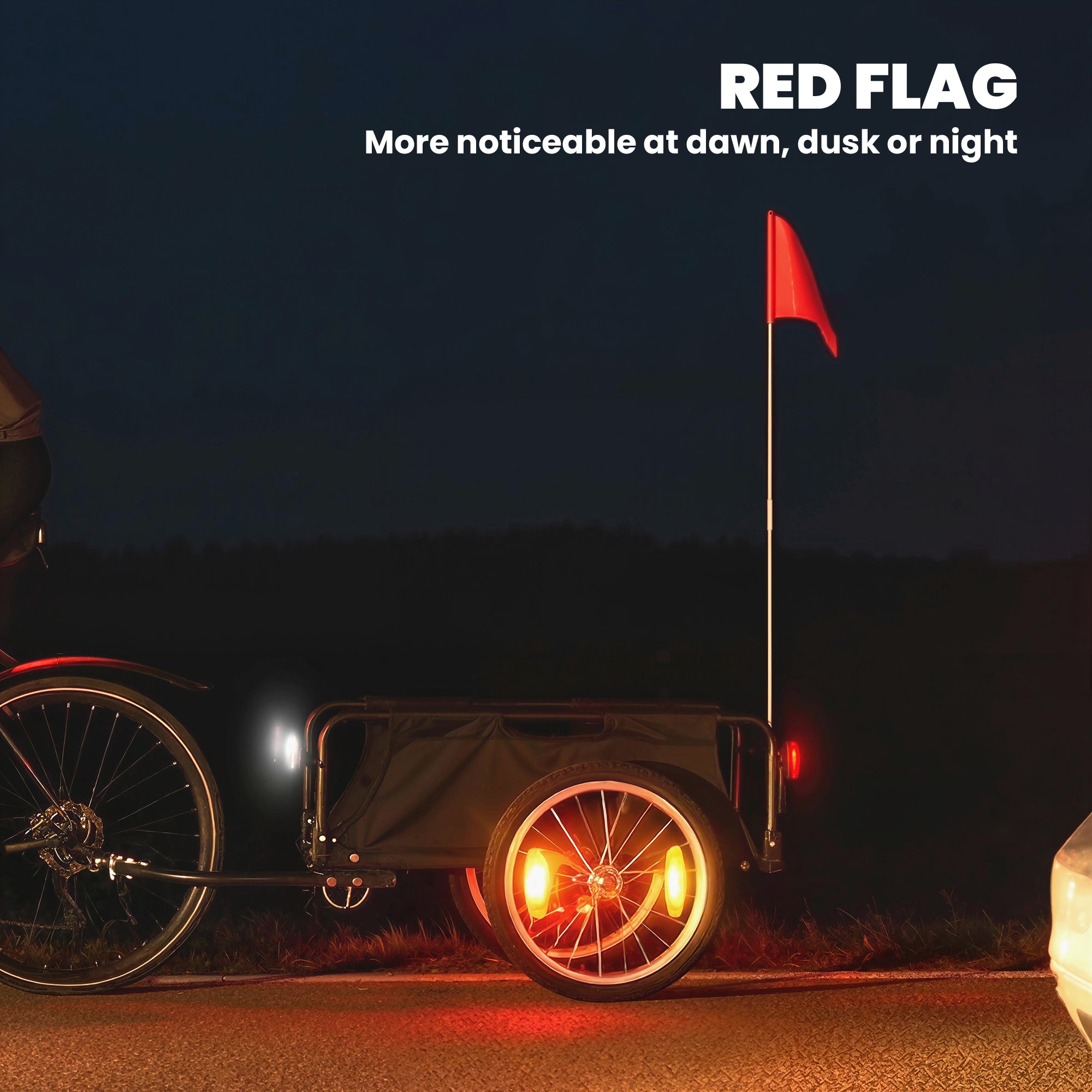 Bike Cargo Trailer, Bicycle Trailer Wagon Cart with Quick Release 16" Pneumatic Wheels, Aluminum Rims, Red Flag, Black