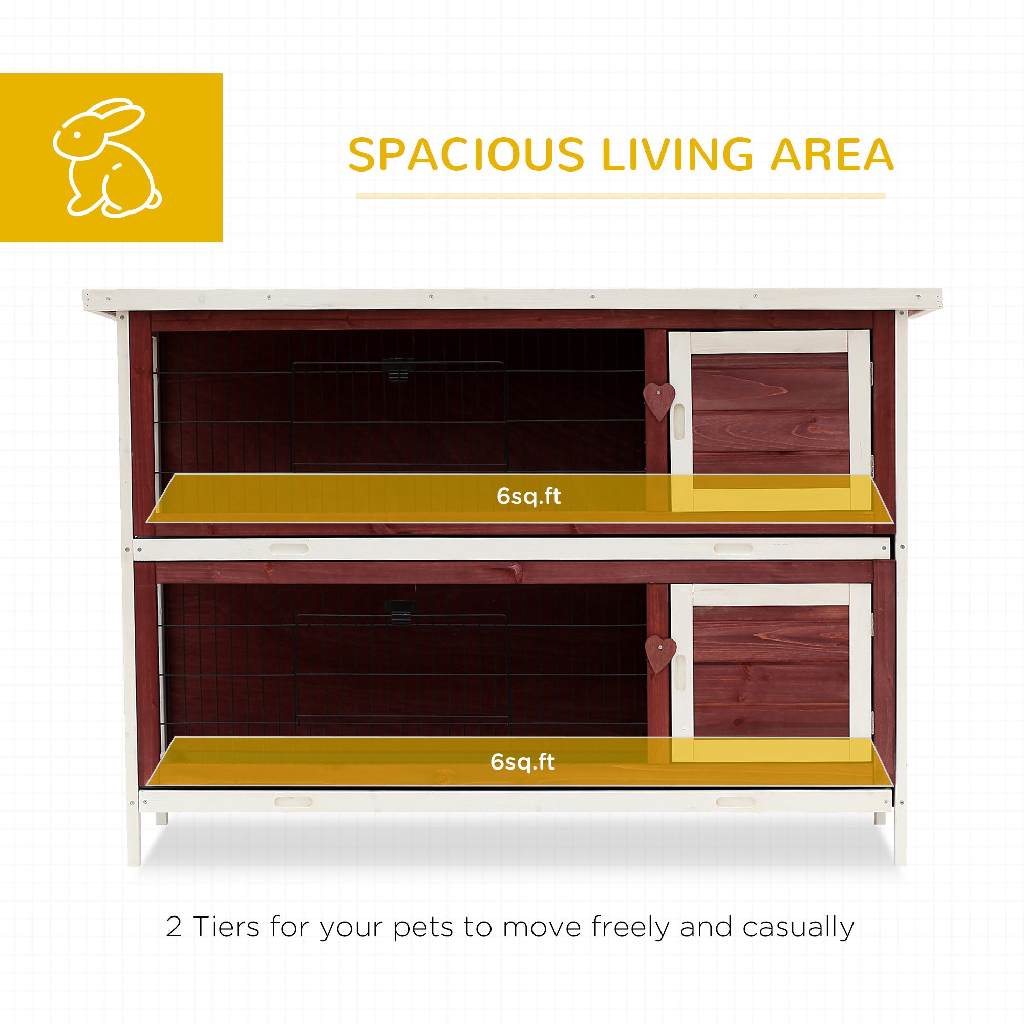 54" 2-Story Weatherproof Stackable Elevated Wooden Rabbit Hutch with Enclosed Run and Pull-Out Trays