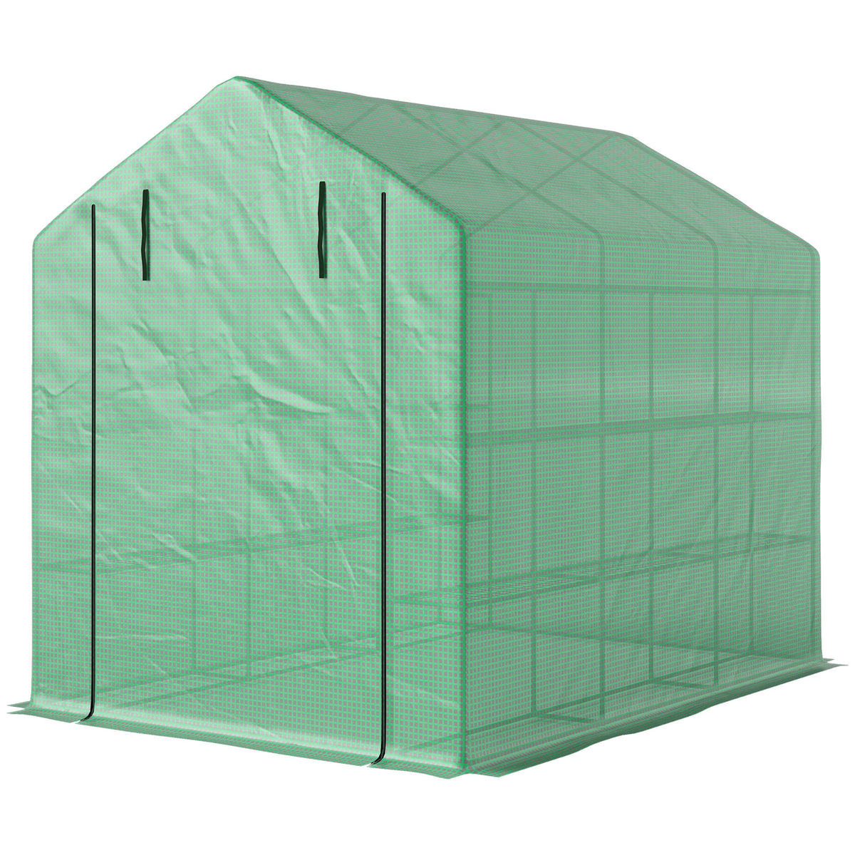 Outdoor Walk-in Greenhouse with Roll-up Zipper Door, 18 Shelves, PE Cover, 95.25" x 70.75" x 82.75", Green