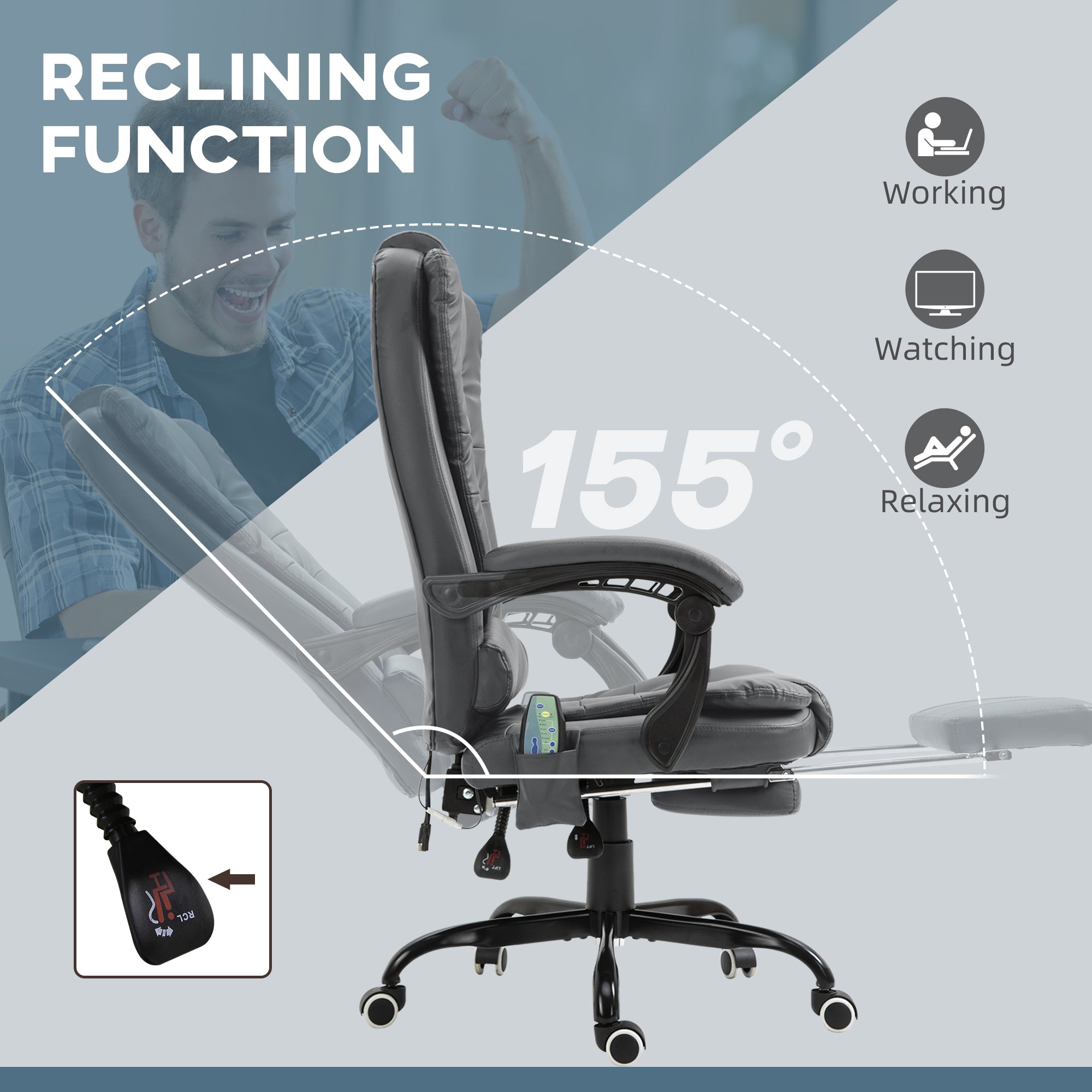 7-Point Vibrating Massage Office Chair High Back Massaging Office Desk Chair with Lumbar Support, Footrest, Gray