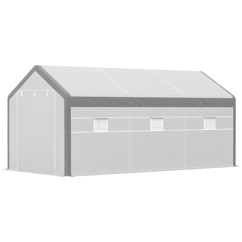 20' x 10' x 9' Walk-in Greenhouse, Outdoor Garden Warm Hot House with 6 Roll-up Windows, 2 Zippered Doors and Weather Cover, White