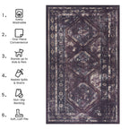 9x12 Kid and Pet Friendly Low-Pile Washable Area Rug, Non-Slip, Non-Shedding, Foldable for Living Room, Bedroom, Dining Room, Black+Burgundy