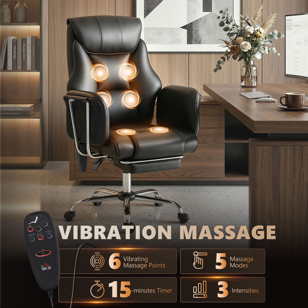 Massage Office Chair with 6 Points Vibration, Executive Desk Chair with High Back, PU Leather, Footrest, Black