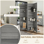 4 Panel 67" Tall Wood Privacy Screen Room Divider with 3 Shelves and Folding Storage for Bedroom, Gray