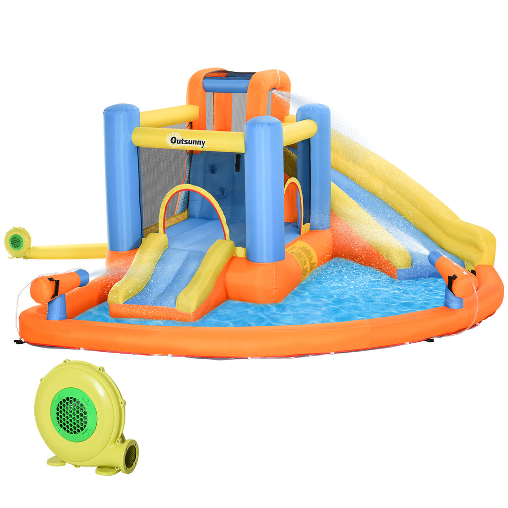 5-in-1 Kids Inflatable Bounce House Jumping Castle with Water Pool, Slide, Climbing Walls & 2 Water Guns