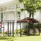 Dog Kennel Outdoor with Waterproof Canopy, Dog Run with Galvanized Chain Link, Secure Lock, for Backyard and Patio, Large and Medium Sized Breeds, Chickens, Ducks, 9.3' x 4.6' x 5.2'