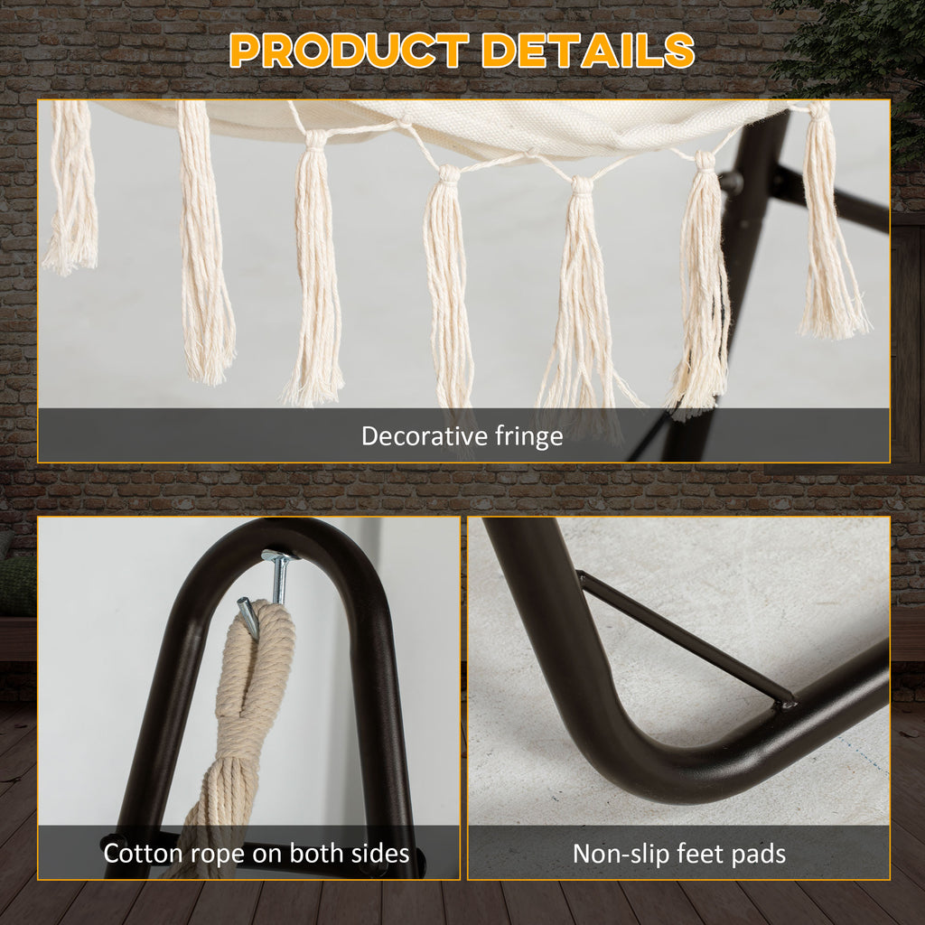 Hammock Chair with U Shape Stand, Hammock Swing Chair with A Side Pocket, Brown & Cream White