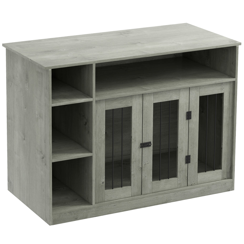 47" Dog Crate Furniture with Storage, for Large Medium Dogs, Gray