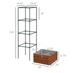 Galvanized Planter Box, 24" x 24" x 73.5" Raised Garden Bed with Tomato Cage for Climbing Vines, Brown