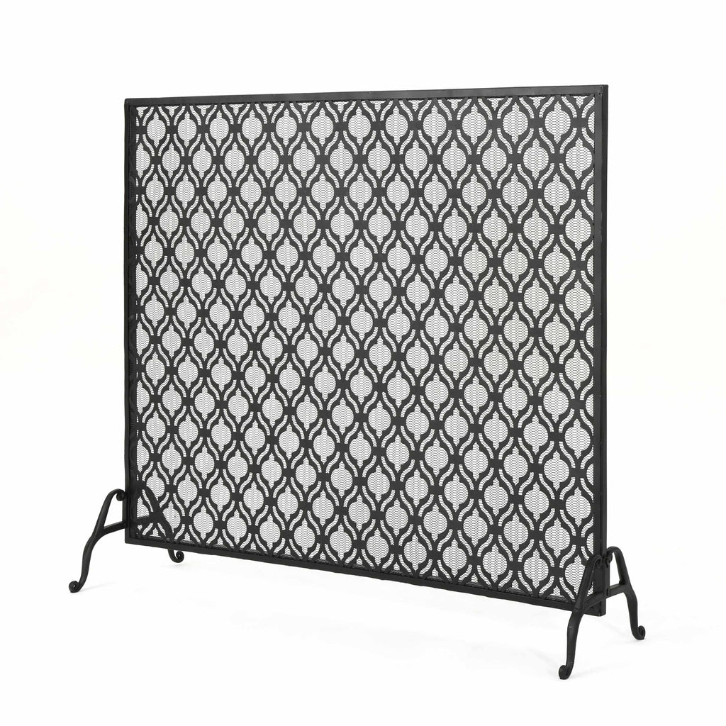 Modern Single Panel Iron Fireplace Screen with Durable Iron Frame, Rustproof Solid Free Standing Fire, 39.5" L x 11.25" W x 35" H, Black