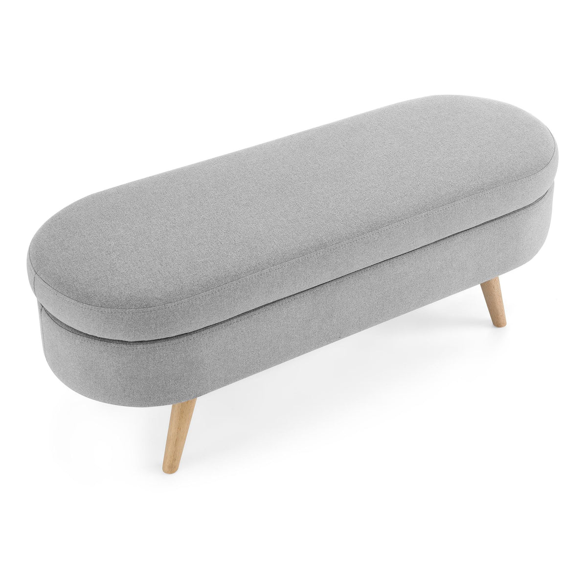 Oval Storage Ottoman Bench with Linen-Upholstered Pleated Fabric, Multiuse Footstool and Seat for Living Room, 43.5" L x 16" W x 16" H, Grey