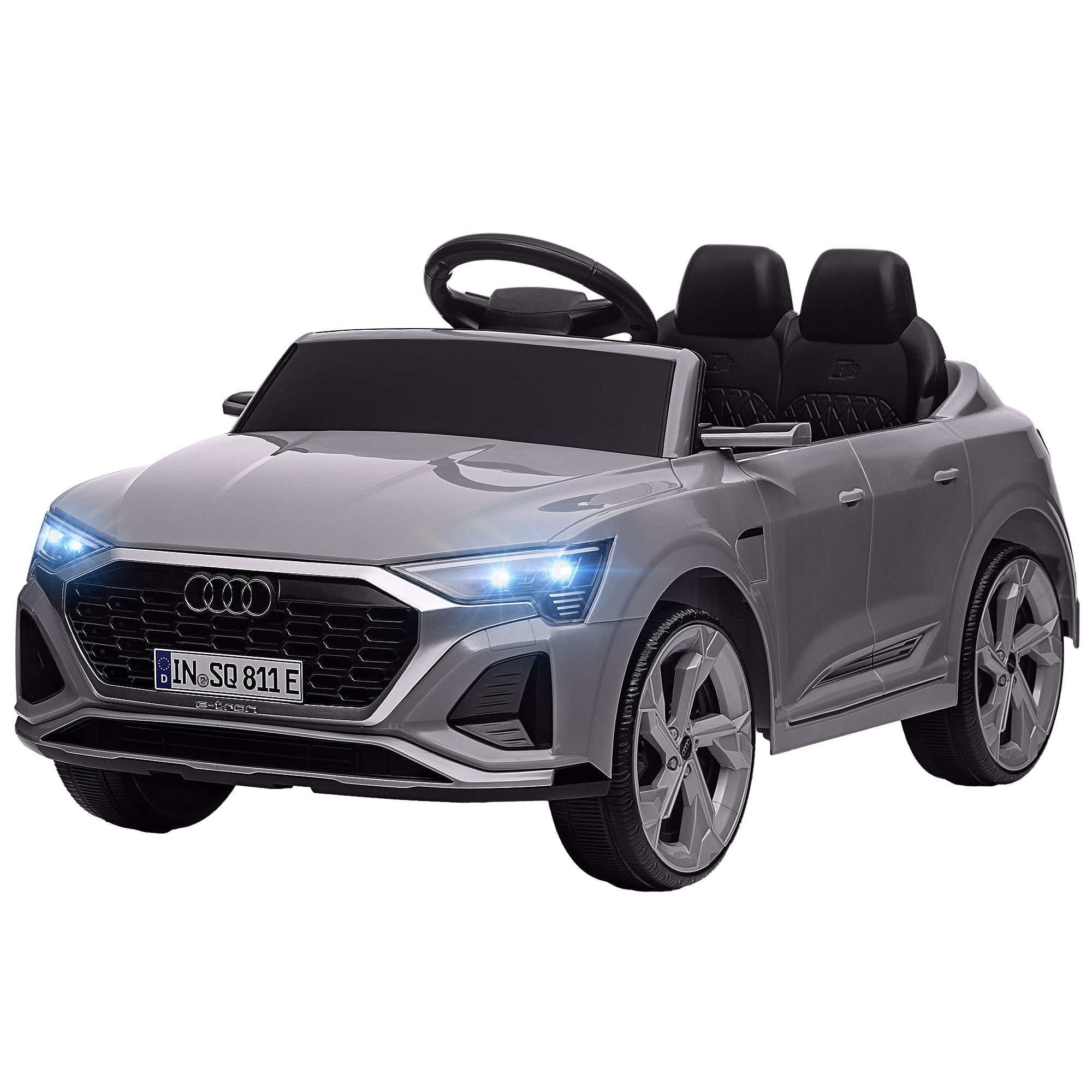 Q8 e-tron Sportback Licensed 12V Battery Powered Kids Electric Car w/ Spring Suspension, Soft Start, Gray