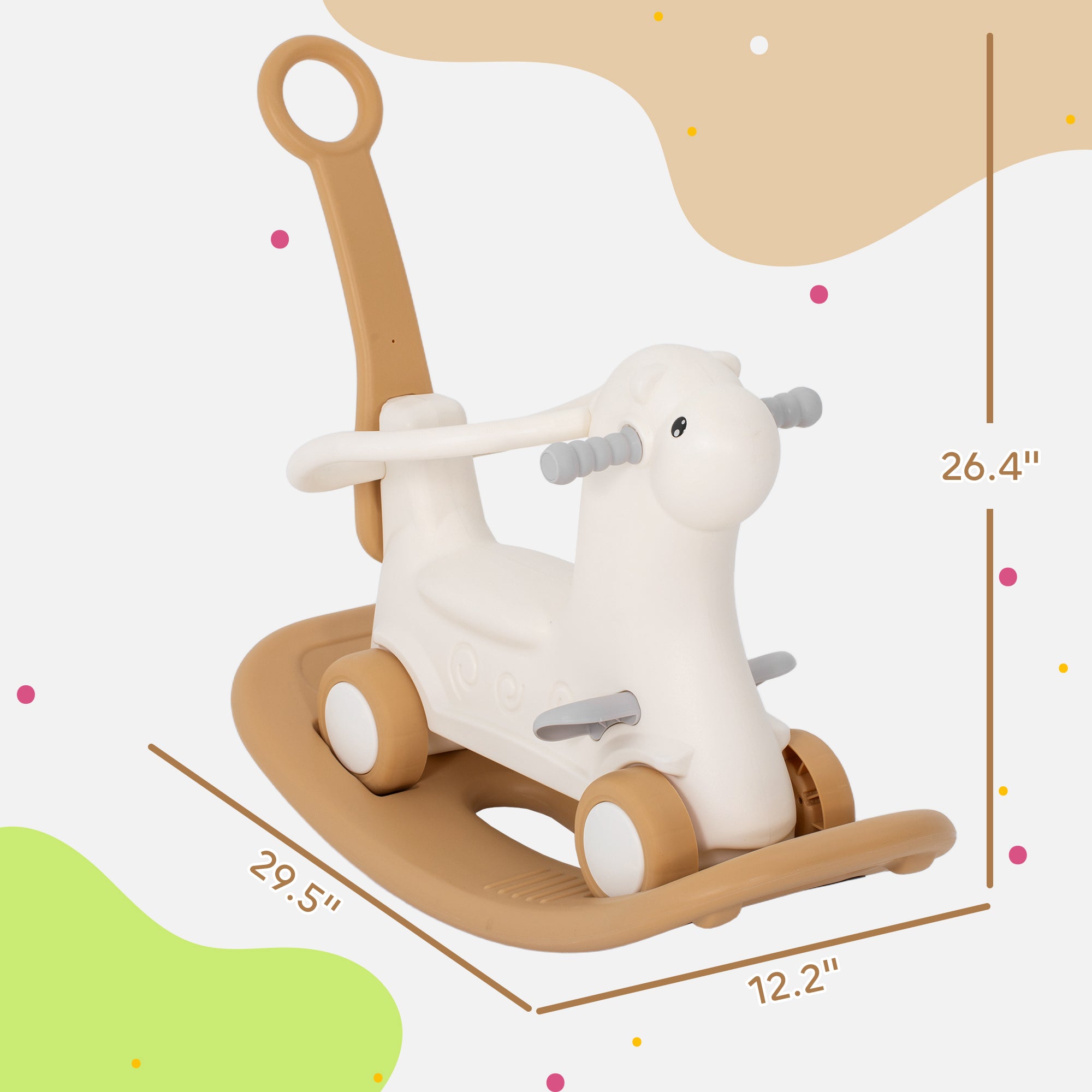 Rocking Horse for Toddlers 1-3 Years, 4-in-1 Baby Rocking Horse with Detachable Balance Board and Push Handle, Brown