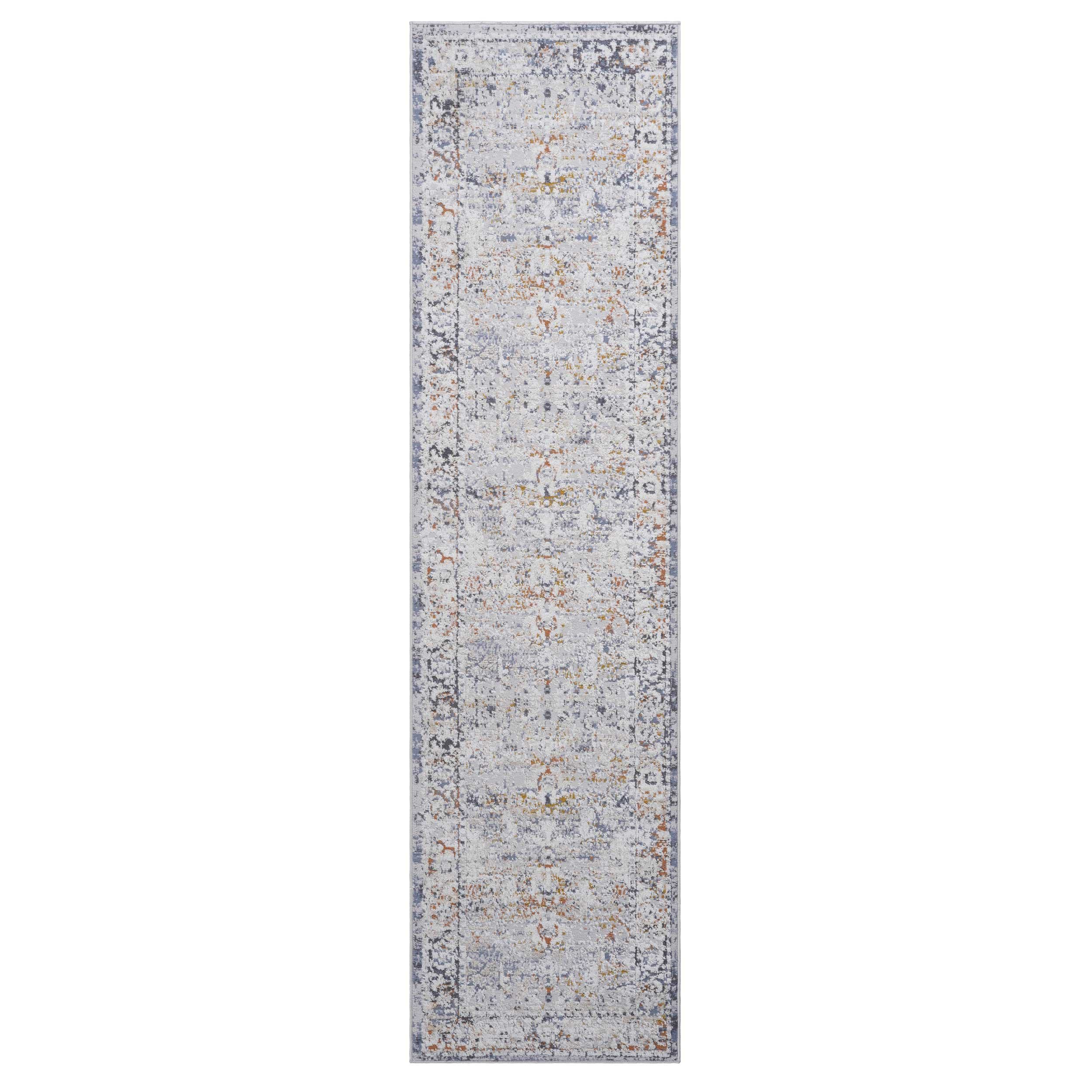 Naar 2x8 Stain-Resistant Rug with Cotton Backing, Medium Pile Height, Kid and Pet-Friendly Carpet, 96" L x 26" W x 0.3" H, Ivory+Gray