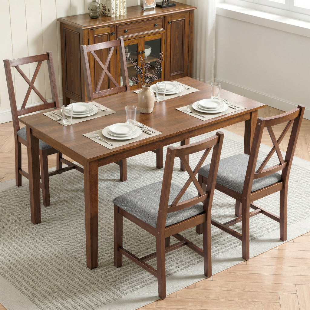 Set of 4 Dining Chairs, Upholstered X-Back Dining Room Chairs with Rubberwood Legs and Padded Seat for Kitchen, Walnut