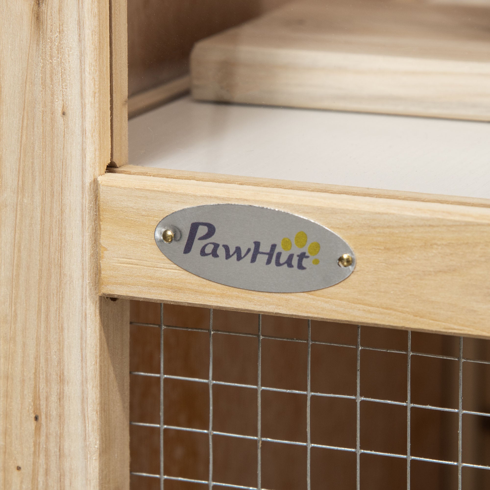 2-Tier Wooden Hamster Cage, Small Animals Hutch, w/ Seesaw, Tray