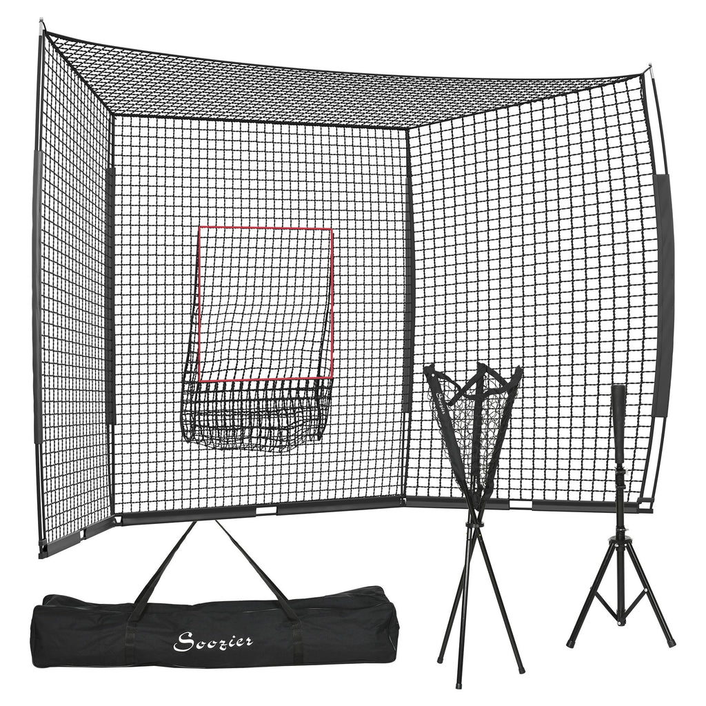 Softball and Baseball Net with Strike Zone, Tee, Caddy, and Portable Carry Bag for Pitching and Hitting Training