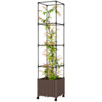 Raised Garden Bed with Trellis, Tomato Cage with Lockable Wheels, Self Watering Planter Box with Drainage Holes, Brown