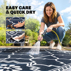 Reversible Outdoor Rug Carpet with LED Lights, 12' x 9' PP Straw Rug with Carry Bag and Ground Stakes