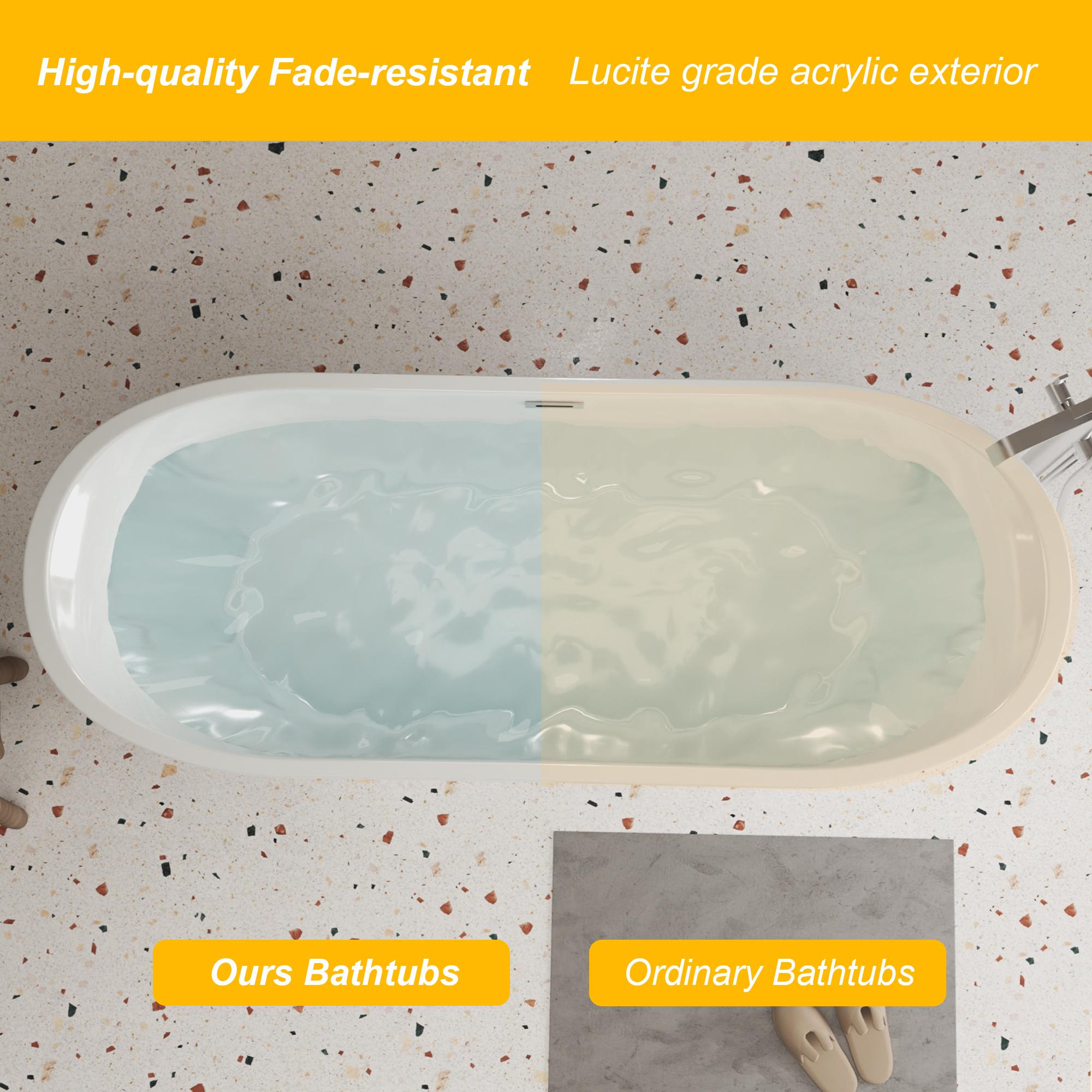 59" Acrylic Freestanding Bathtub with Unique Diamond-Pattern Exterior, Oval Soaking Tub for Bathroom, 59" L x 29.5" W x 23" H, Gloss White
