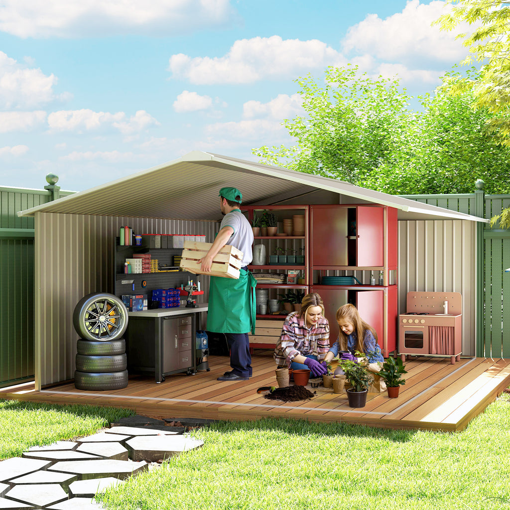 Garden Metal Shed, Storage Shed Utility Storage with Double Locking Doors for Bike, Yard Tools, Light Gray