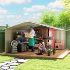 Garden Metal Shed, Storage Shed Utility Storage with Double Locking Doors for Bike, Yard Tools, Light Gray