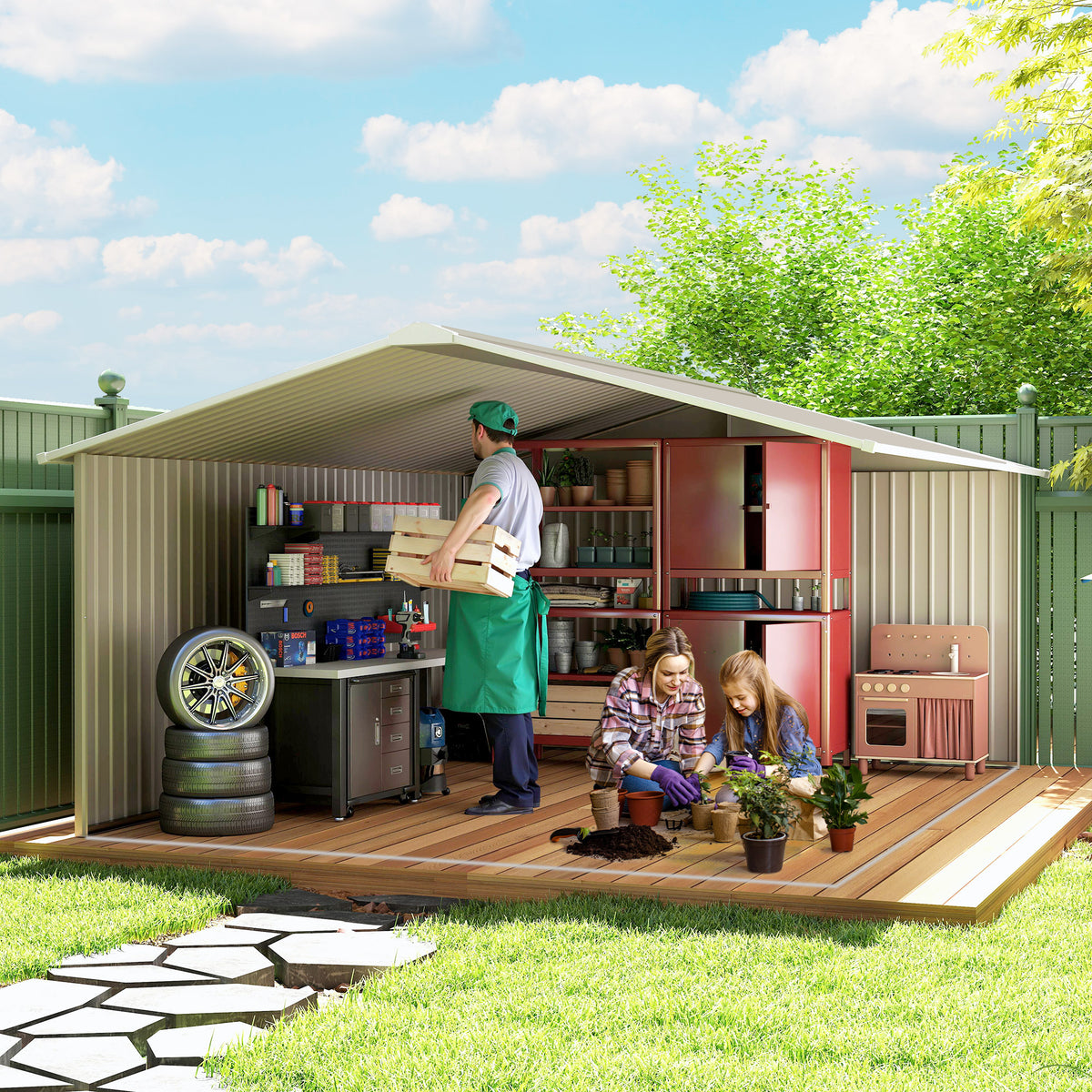 Garden Metal Shed, Storage Shed Utility Storage with Double Locking Doors for Bike, Yard Tools, Light Gray