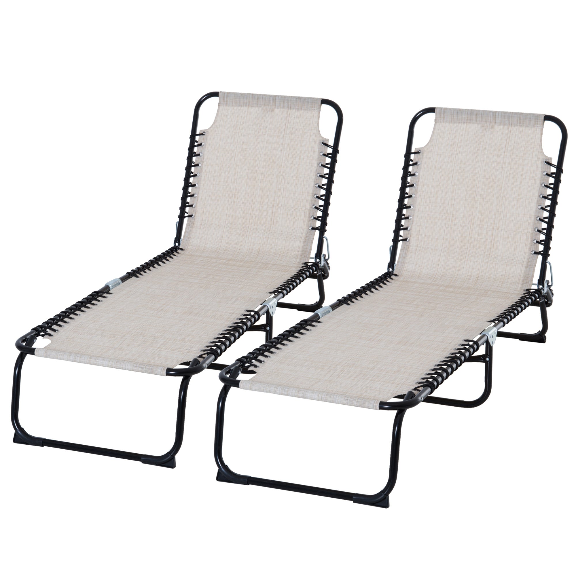 Set of 2 Folding Chaise Lounge Chairs, Outdoor Sun Tanning Chairs with Reclining Back, Cream White