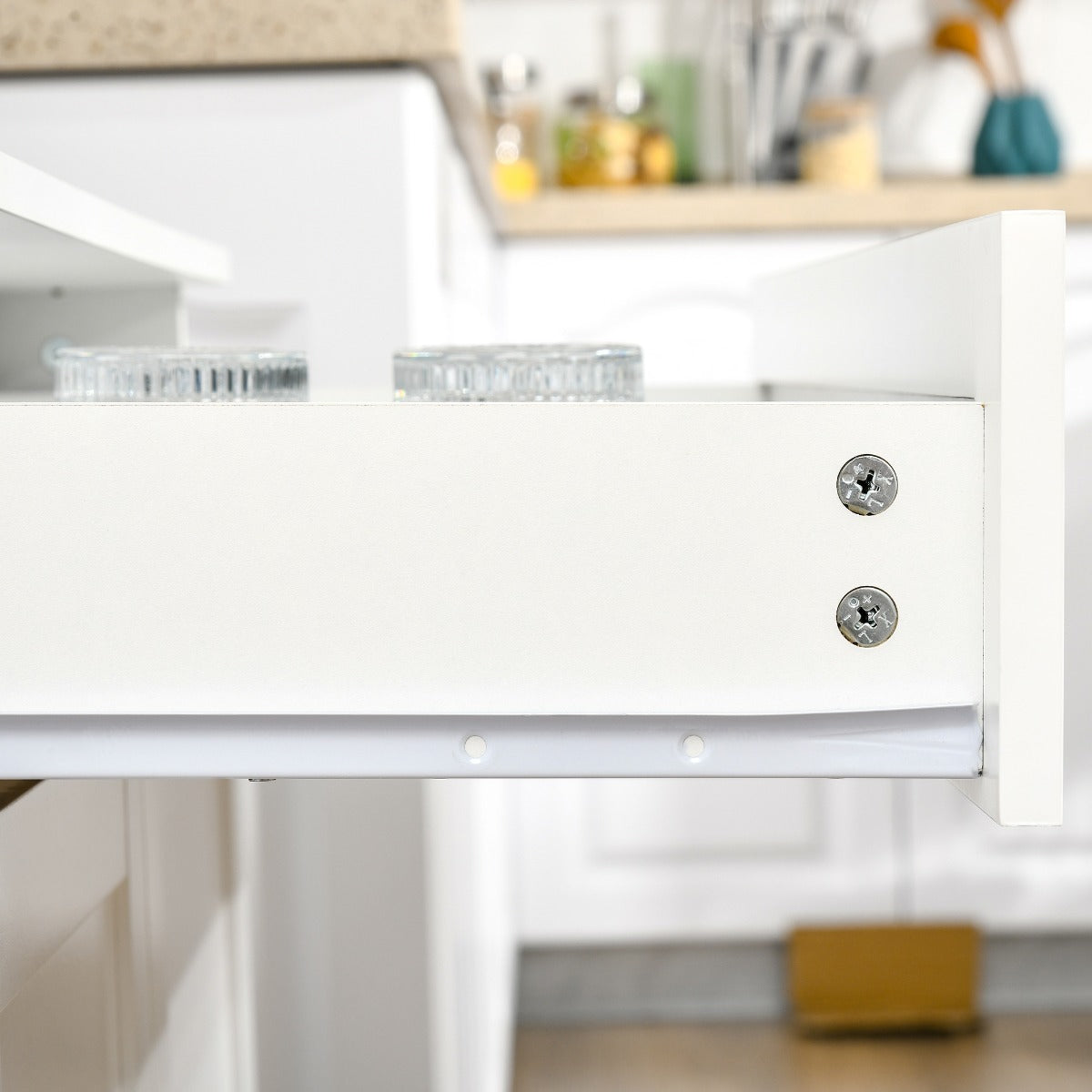 67" Buffet with Hutch, Modern Kitchen Pantry, Freestanding Storage Cabinet with Framed Glass Doors, Shelves and Drawers, White