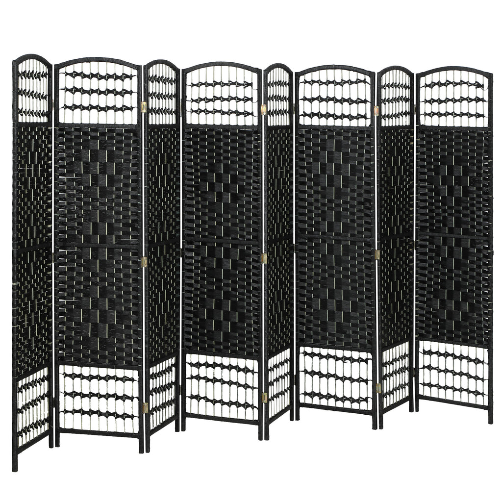 8 Panel Folding Room Divider Portable Privacy Screen Wave Fiber Room Partition for Home Office Black