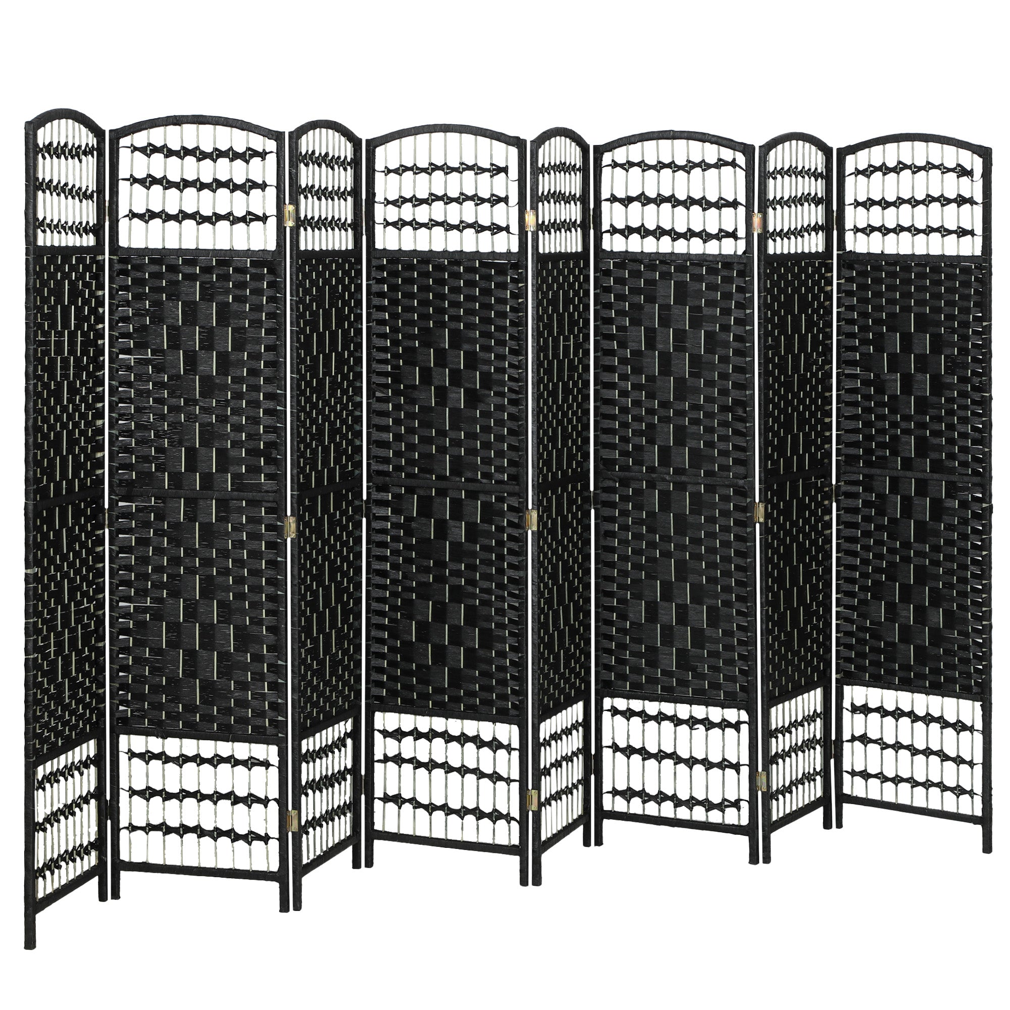 8 Panel Folding Room Divider Portable Privacy Screen Wave Fiber Room Partition for Home Office Black