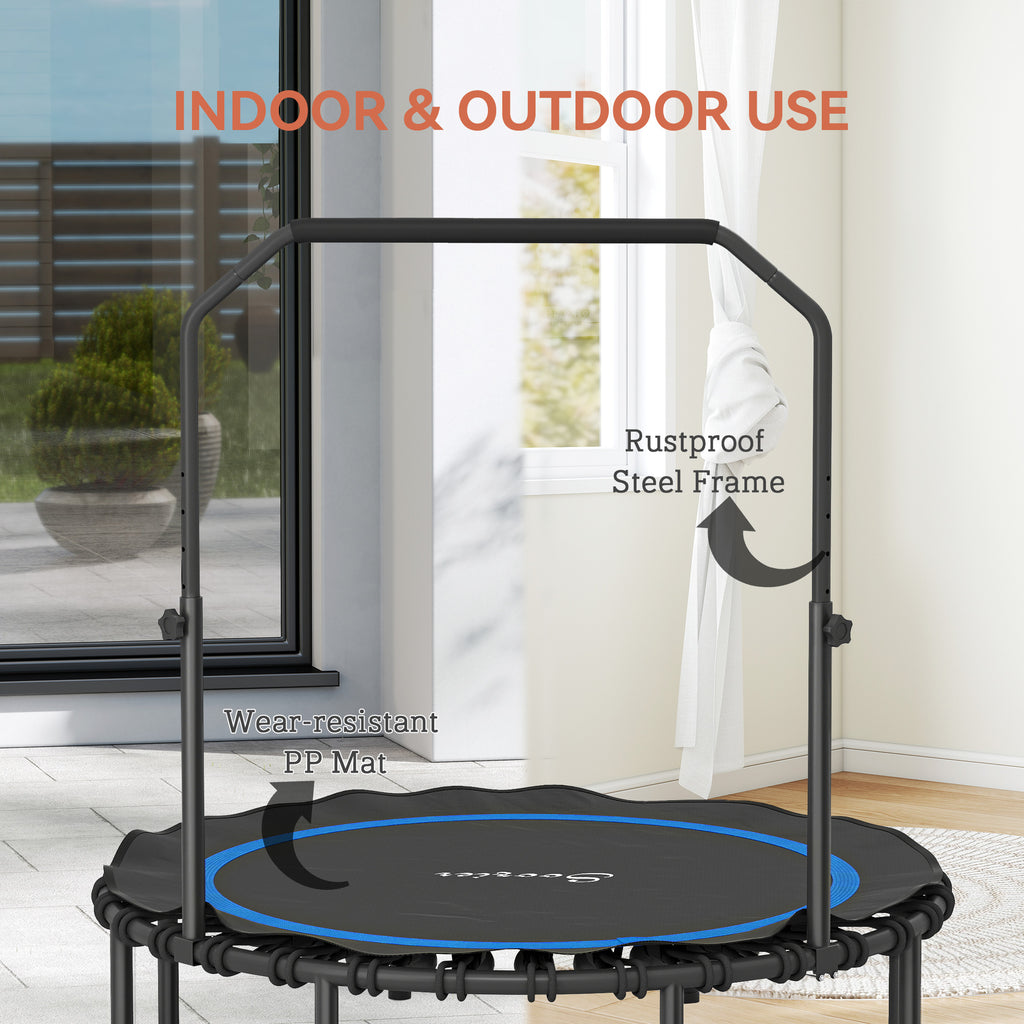48" Rebounder Trampoline for Adults, Foldable Mini Trampoline with Adjustable Handle Bar for Indoor Outdoor, Blue