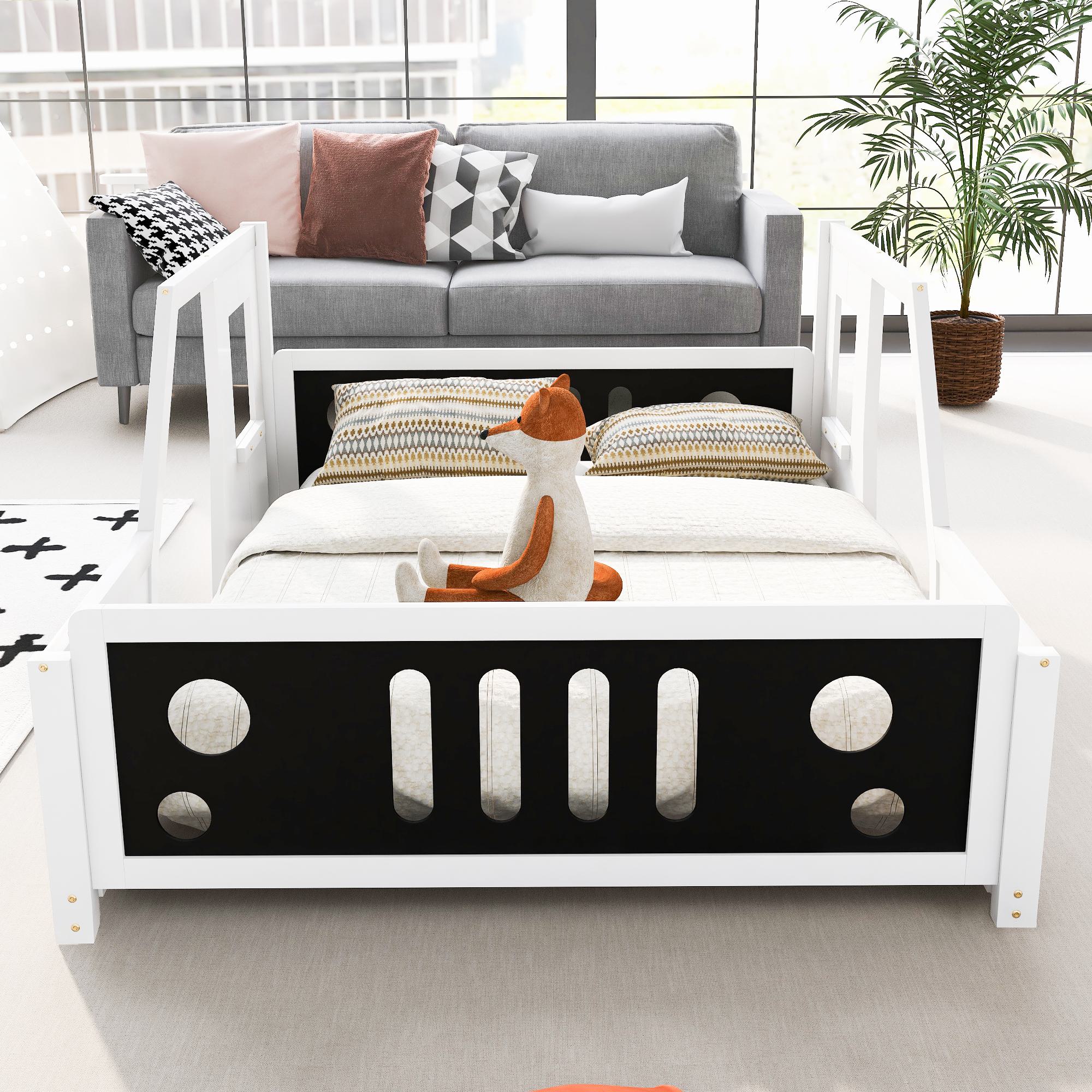 Full Size Classic Car-Shaped Platform Bed with Wheels, Sturdy Pine Wood and MDF Frame, Easy Assembly, 77.5" L x 57" W x 32" H, White