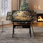 1500-Piece Jigsaw Puzzle Table with 4 Felt Storage Trays, Locking Casters, Drawing Desk with Wooden Cover, 35.5" L x 23.5" W x 29.5" H, Black