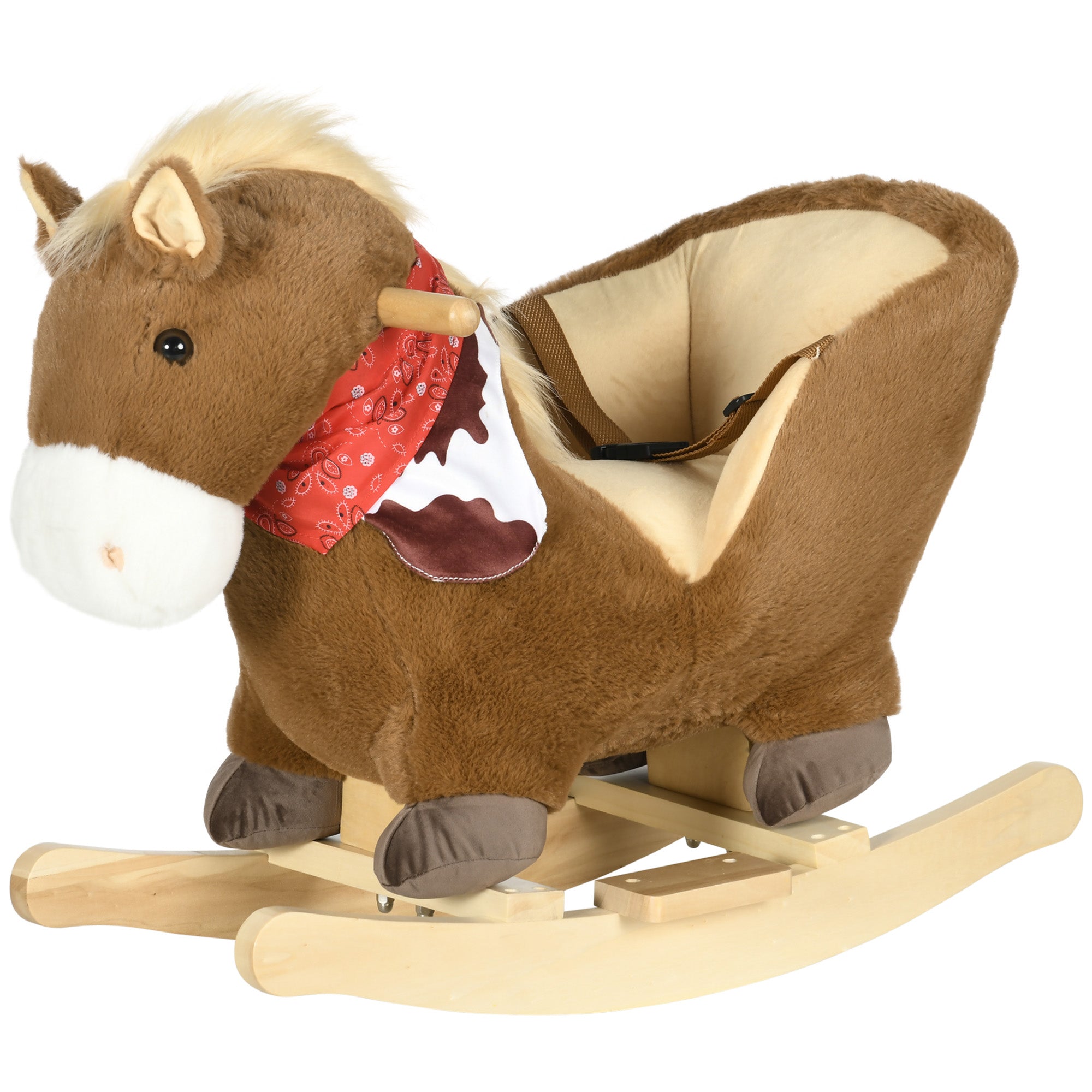 Baby Rocking Horse, Riding Horse, Plush Animal Rocker with Realistic Sound, Pedals for Ages 18-36 Months, Brown
