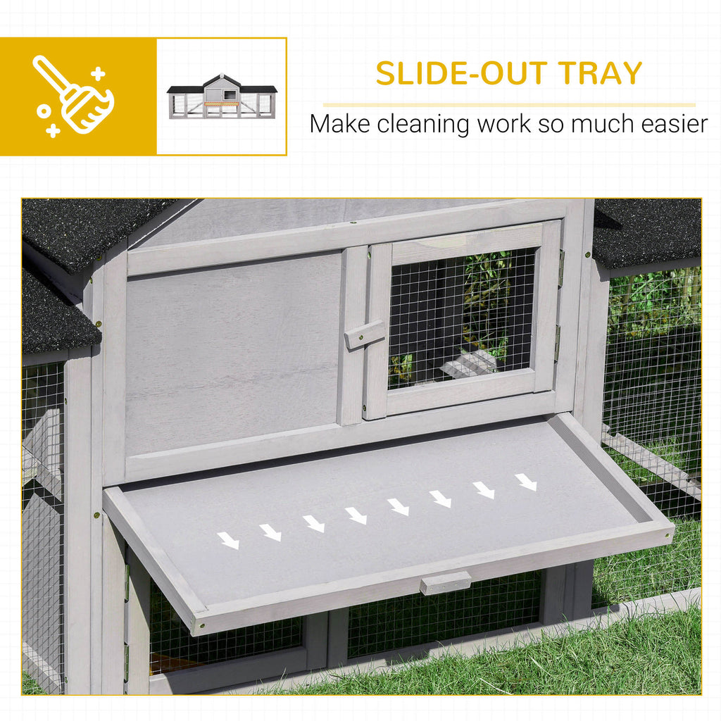 Outdoor Rabbit House 83" 2 Story Deluxe XL Wooden Rabbit Hutch Big Bunny Cage w/ Ladder and Run, Gray