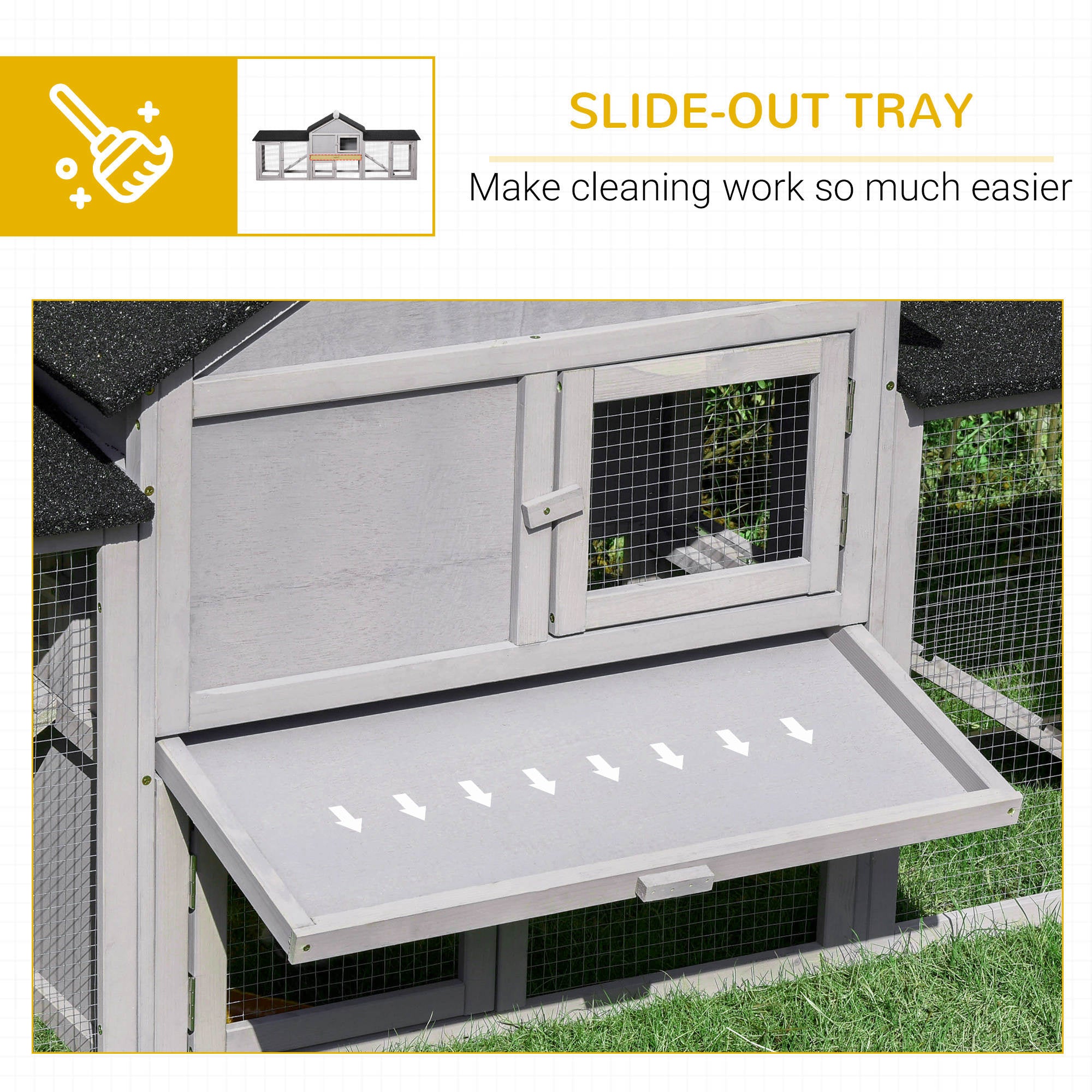 Outdoor Rabbit House 83" 2 Story Deluxe XL Wooden Rabbit Hutch Big Bunny Cage w/ Ladder and Run, Gray