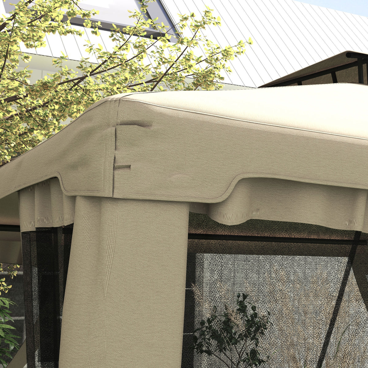9.6' x 11.6' Patio Gazebo Outdoor Canopy Shelter with 2-Tier Roof and Netting, Steel Frame for Garden, Taupe