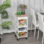 Mobile Kitchen Cart, Rolling Kitchen Island with Storage, Utility Cart with Wire Fruit Baskets, Trays and Drawer, White