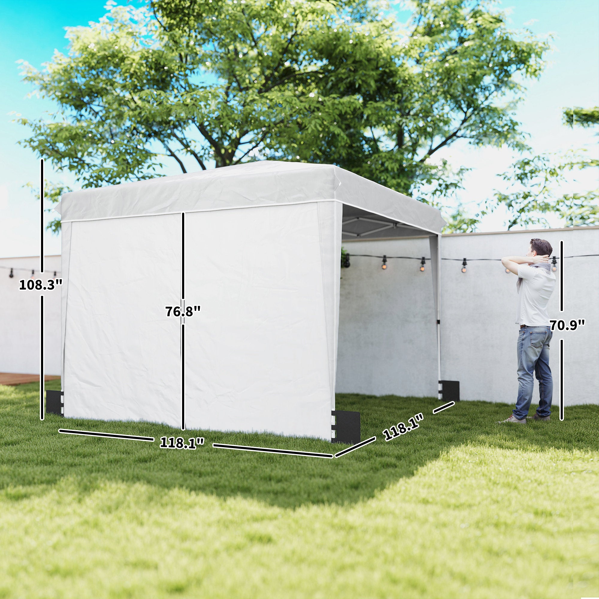 10 x 10 ft Pop Up Canopy Tent with Sidewalls, UPF50+ Outdoor Portable Instant Canopy Shelter with Carry Bag, White